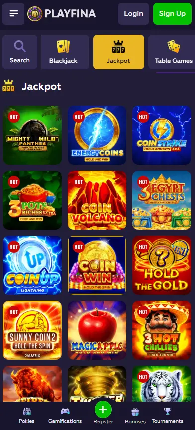 Playfina Jackpot Section