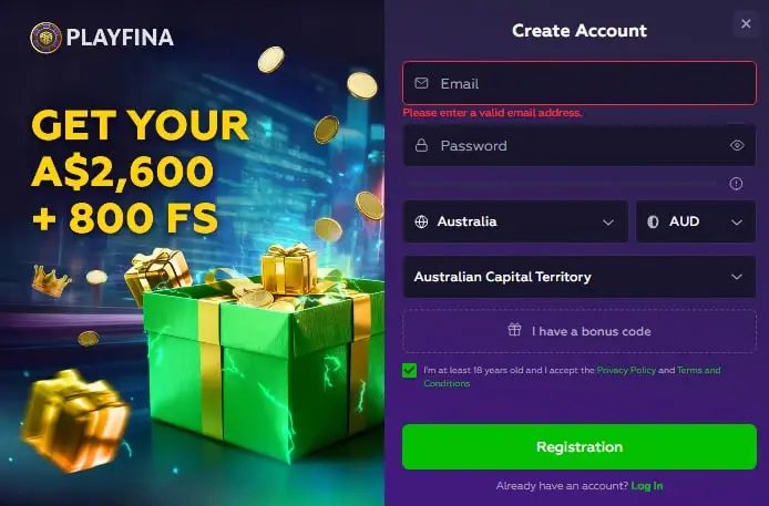 Playfina Sign Up