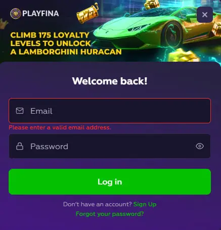Playfina Login Process